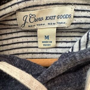 J Crew blue gray hoodie. Size Medium. soft-knit. Blue & white interior lining.